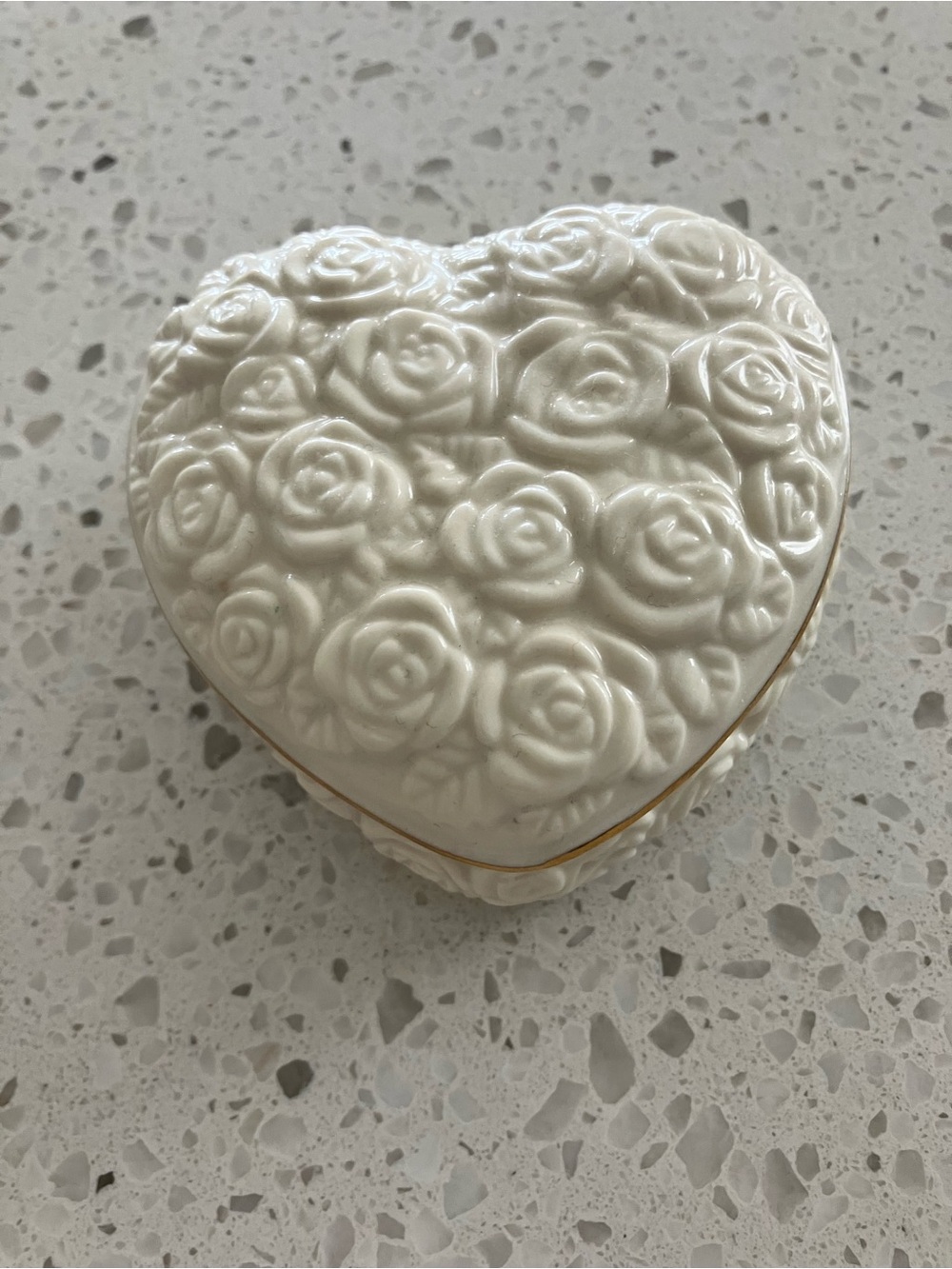 Lenox Cream Heart-Shaped Rose Relief Trinket Box with Gold Accent